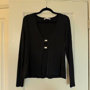 Abercrombie & Fitch Black Ribbed Metal Clasp Front Cardigan Top Size Large EUC